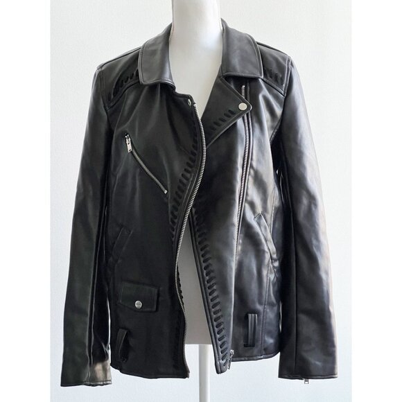 Anthropologie‎ Ett Twa Faux Leather Moto Grunge Zip Up Jacket Coat M - Picture 1 of 13